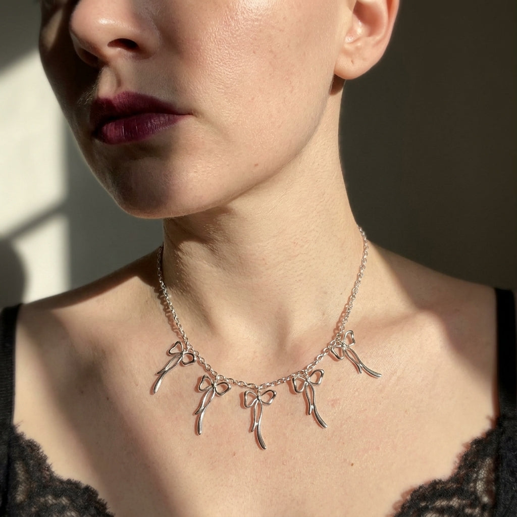 Five Bow Charm Chain Necklace