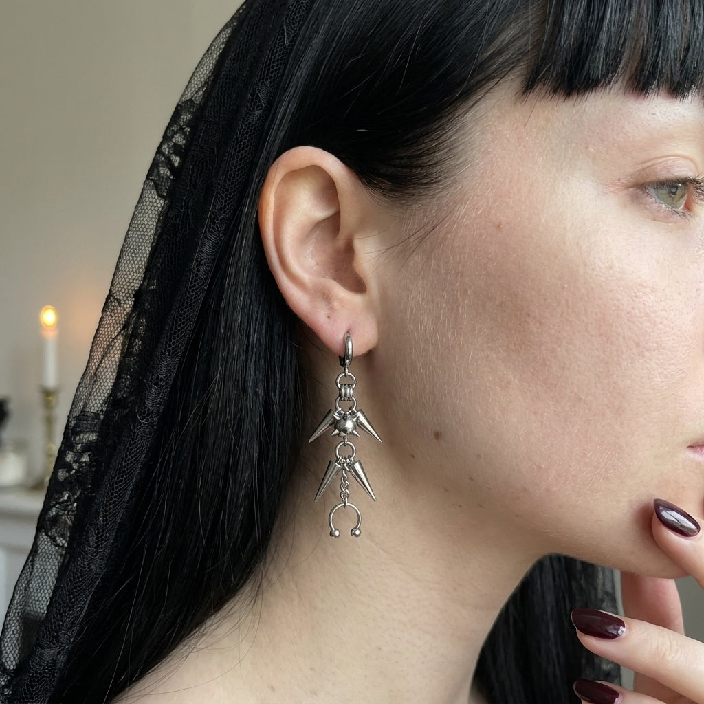 Spike Cluster Horseshoe Barbell Drop Earrings