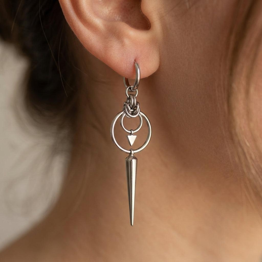 Double Ring Arrow & Long Spike Earrings