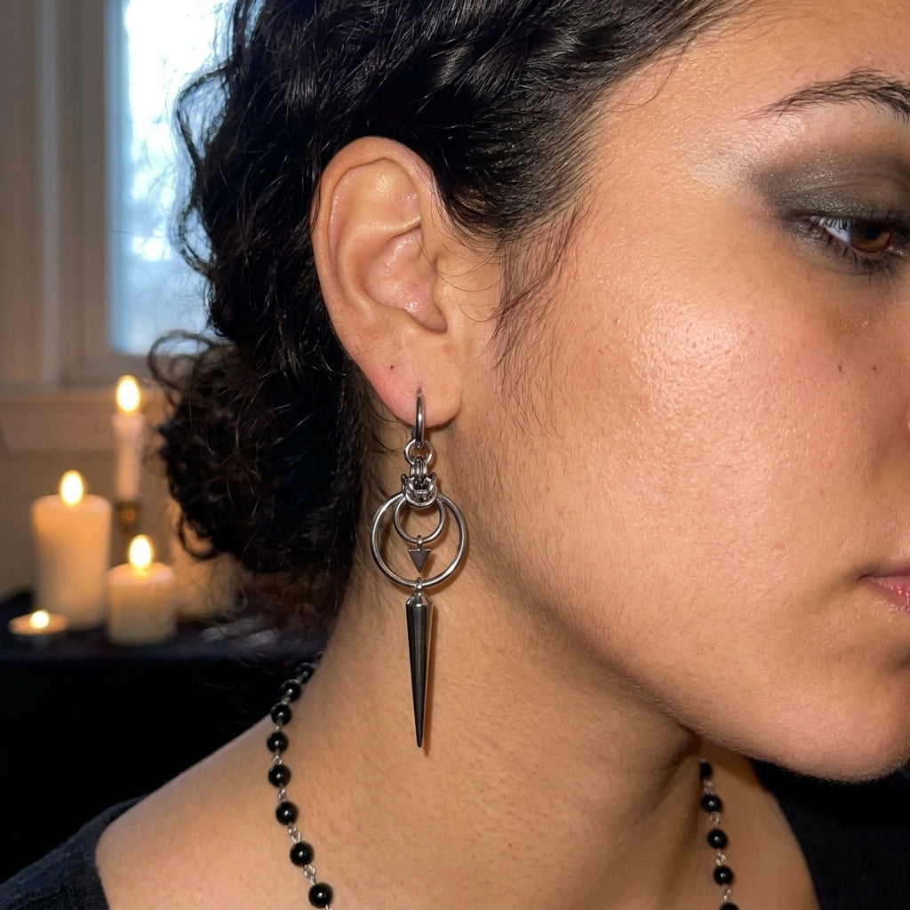 Double Ring Arrow & Long Spike Earrings