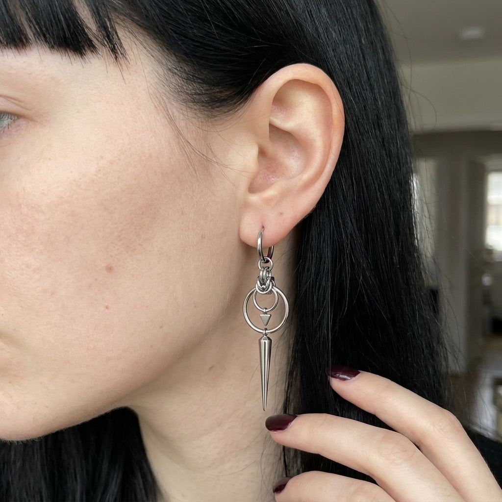 Double Ring Arrow & Long Spike Earrings