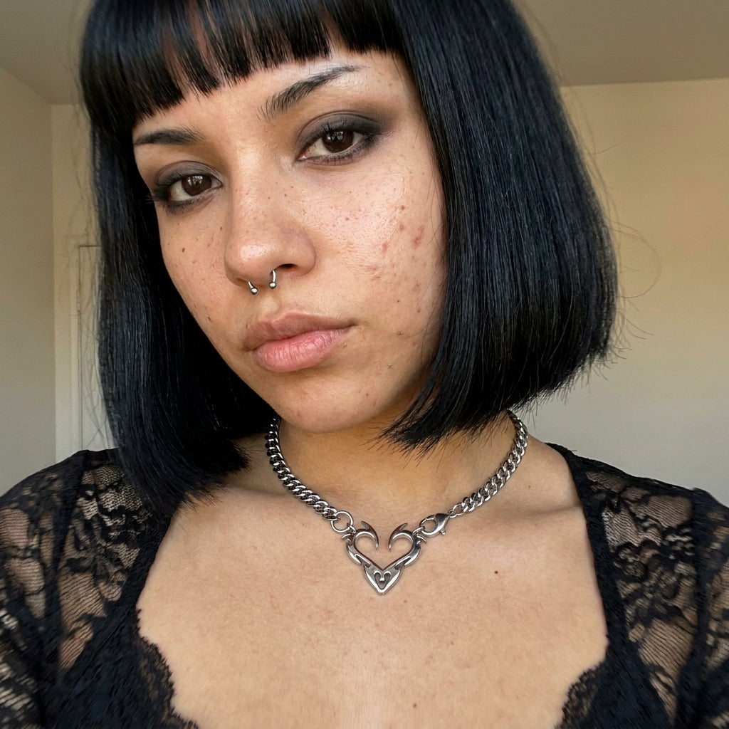 Flame Heart Clasp Cuban Chain Necklace