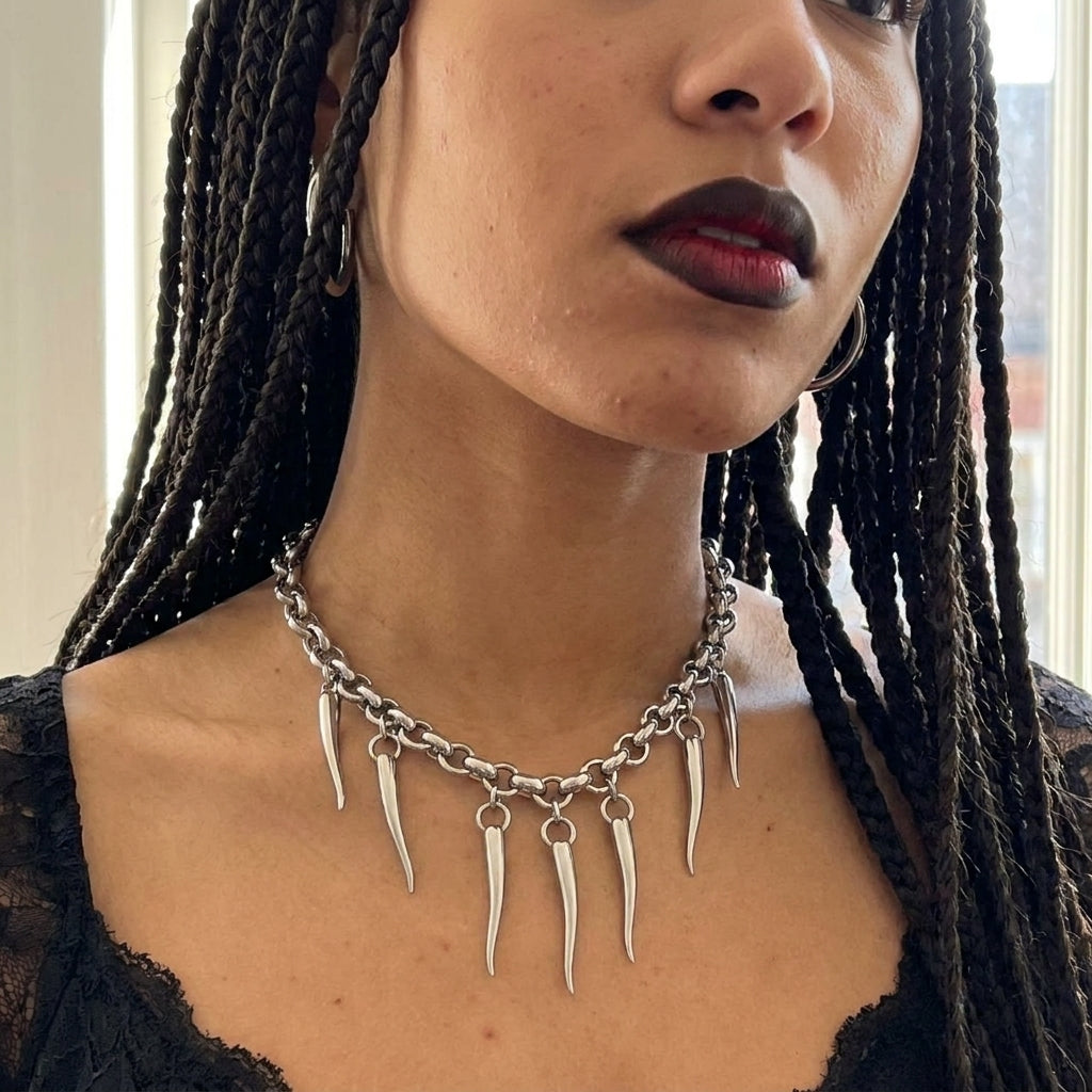 Claw Fringe Rolo Chain Statement Necklace
