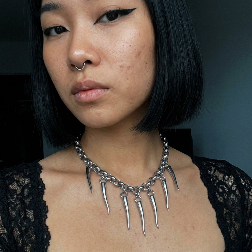 Claw Fringe Rolo Chain Statement Necklace