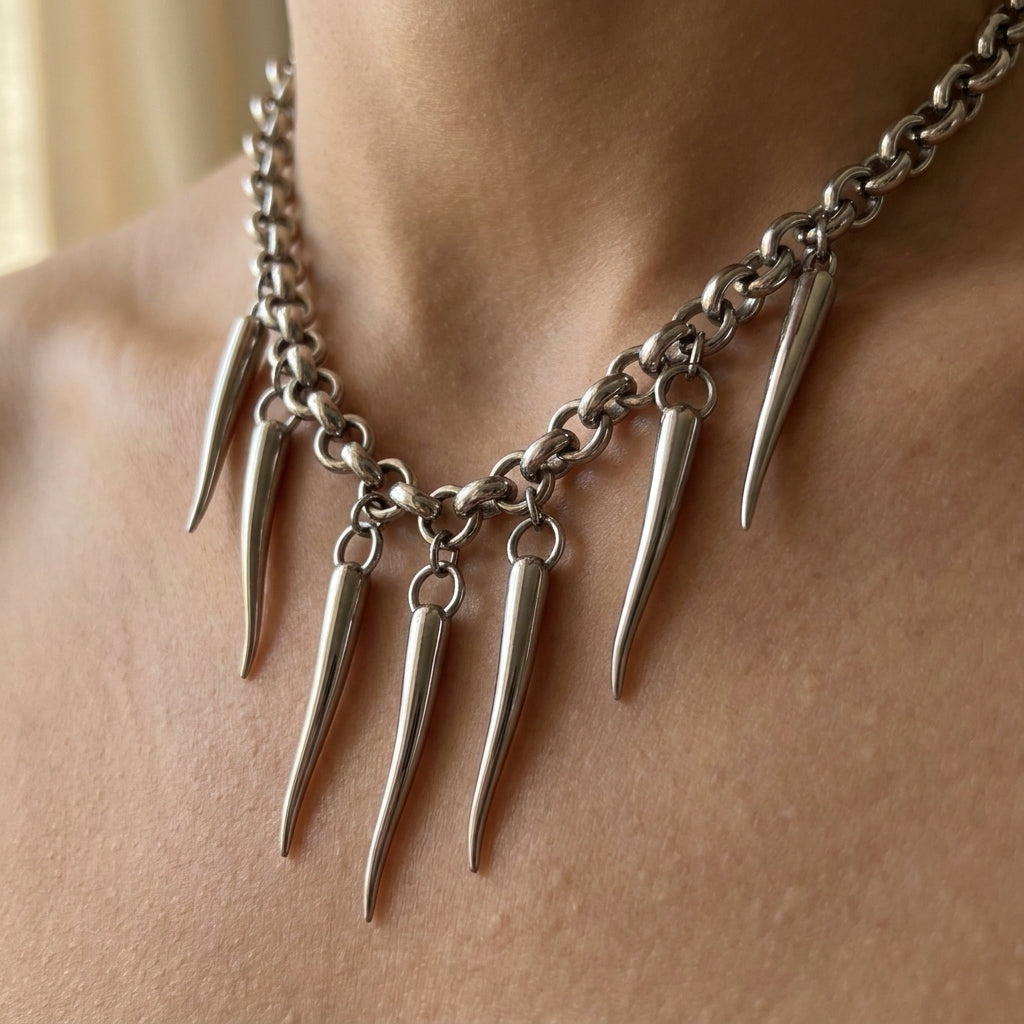 Claw Fringe Rolo Chain Statement Necklace