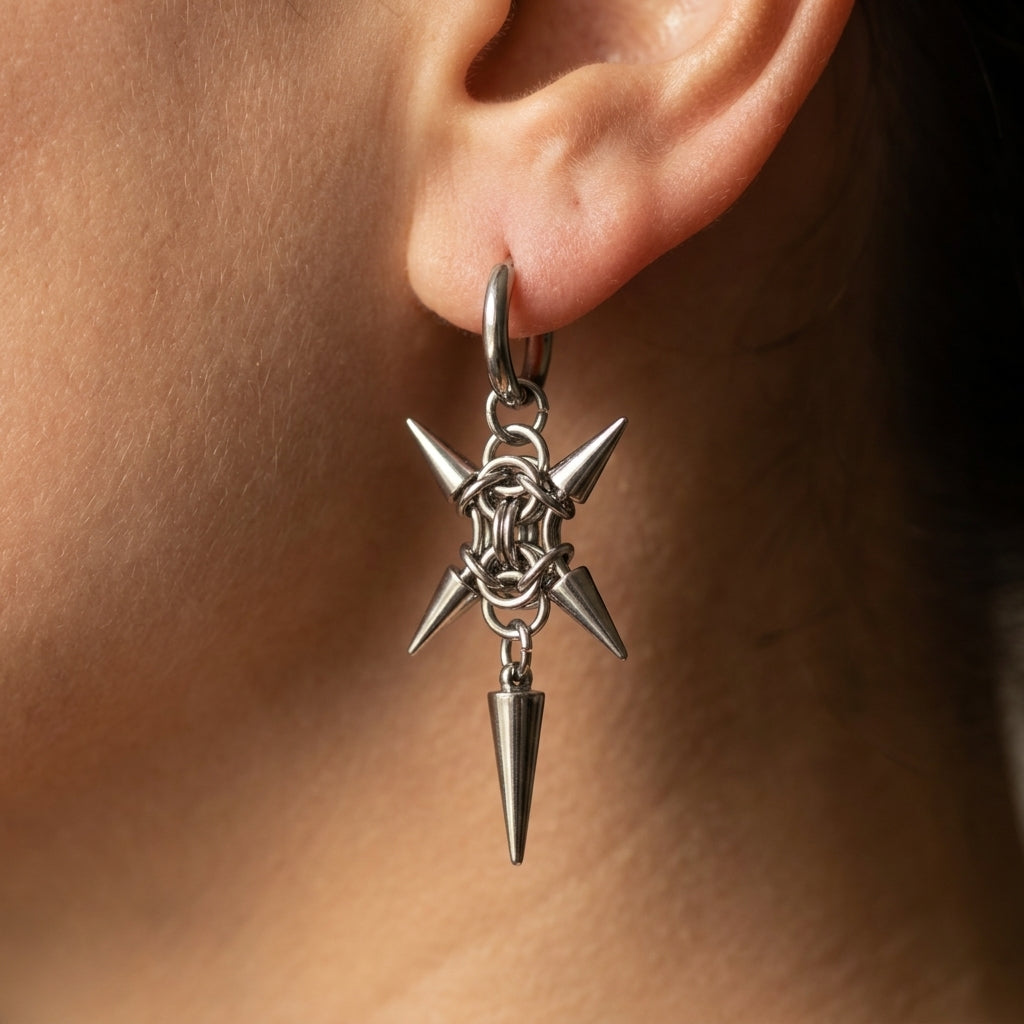 Spiked Chainmail Cluster Dagger Earrings