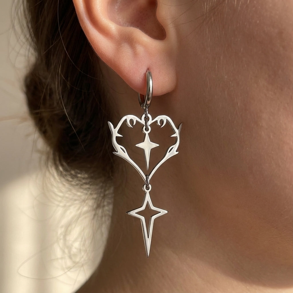 Thorn Heart & Falling Star Hoop Earrings