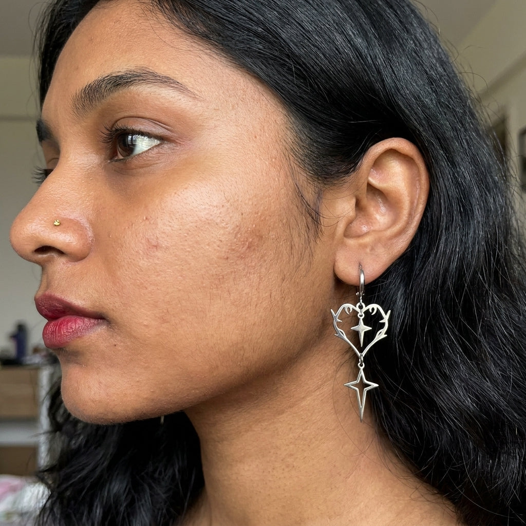 Thorn Heart & Falling Star Hoop Earrings