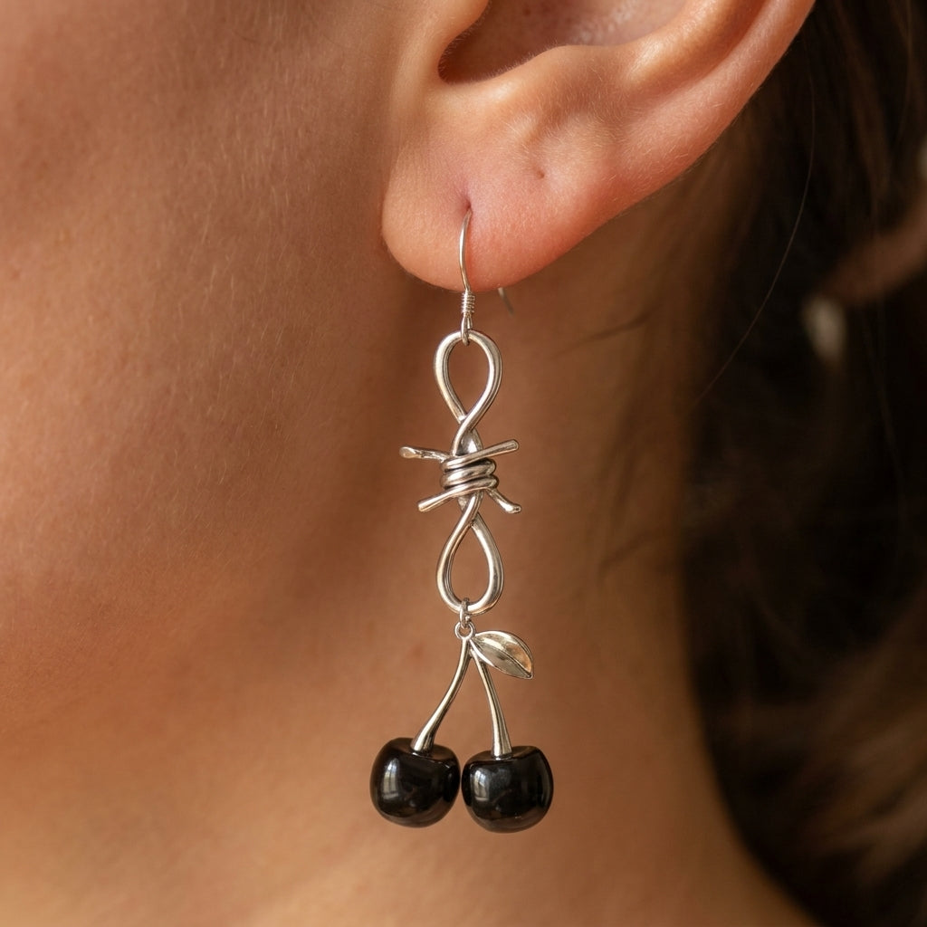 Barbed Wire Black Cherry Drop Earrings