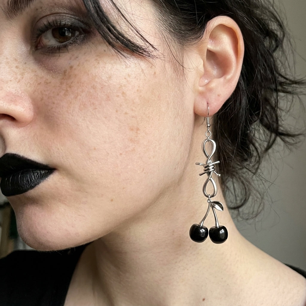 Barbed Wire Black Cherry Drop Earrings