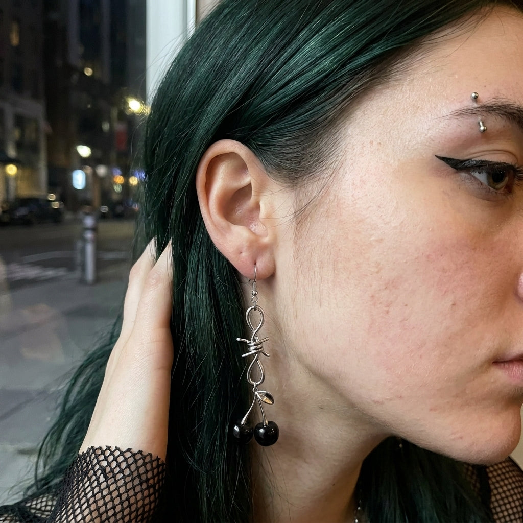 Barbed Wire Black Cherry Drop Earrings