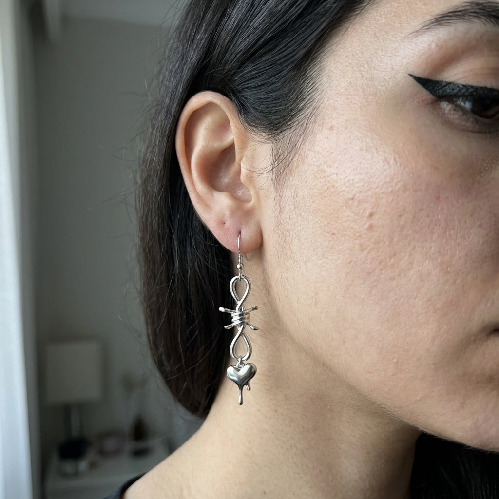 Barbed Wire Knot Dripping Heart Drop Earrings