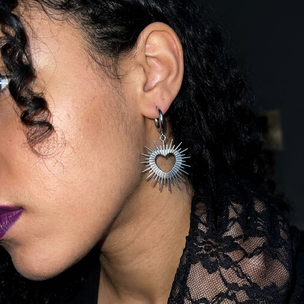 Radiant Sunburst Heart Hoop Earrings