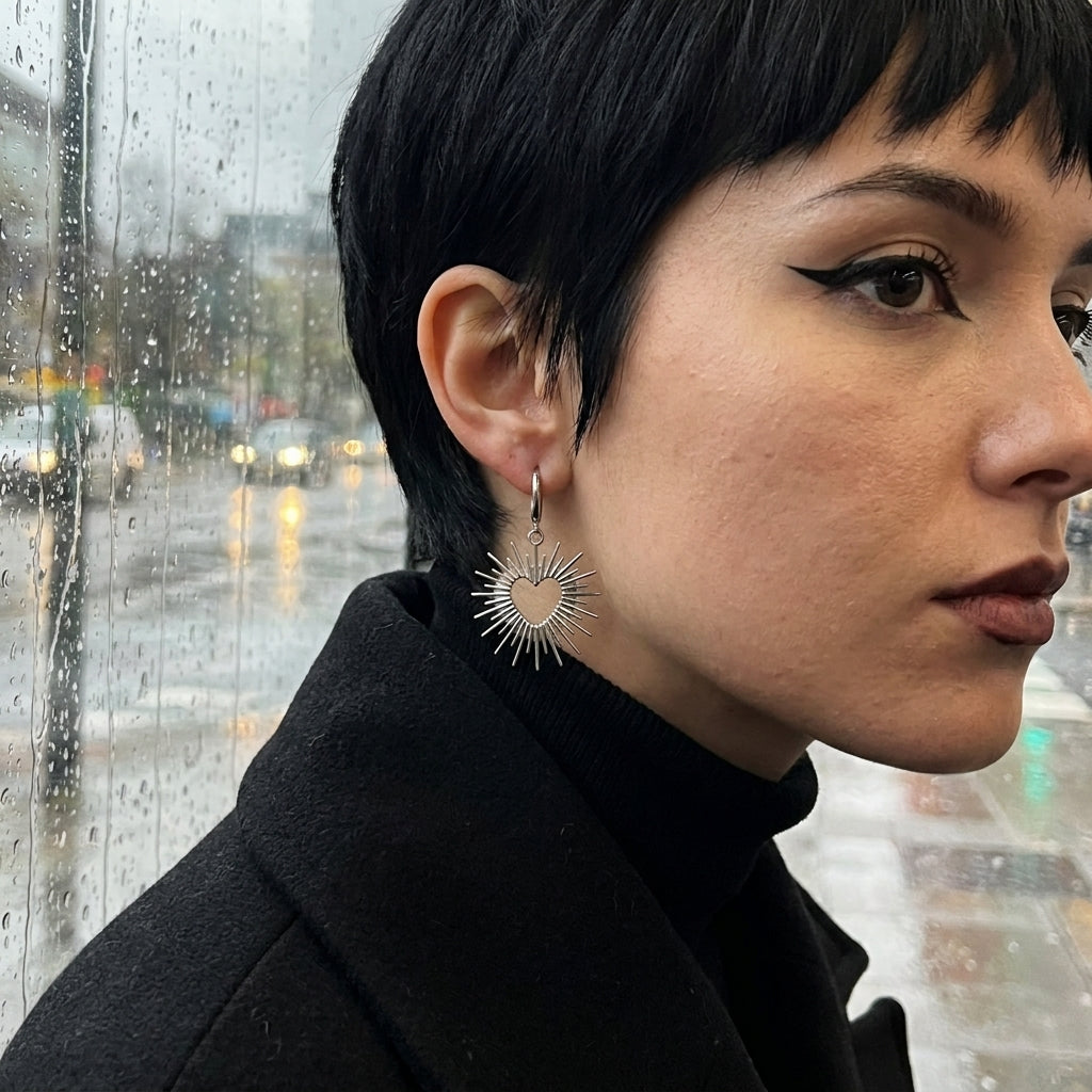 Radiant Sunburst Heart Hoop Earrings