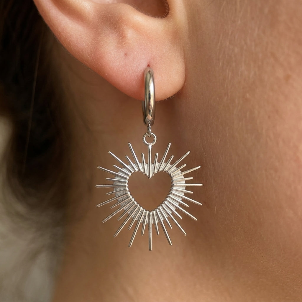 Radiant Sunburst Heart Hoop Earrings