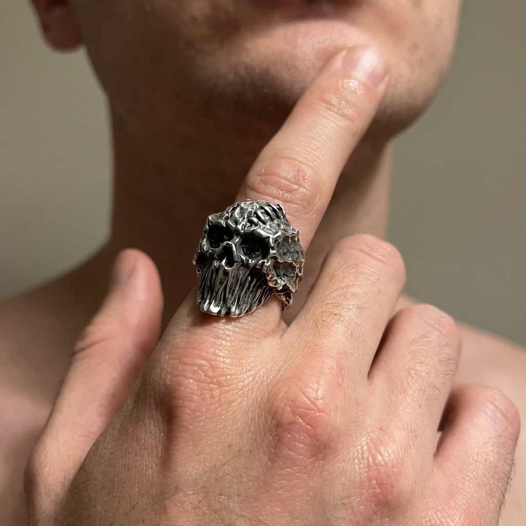 Weathered Skull Statement Ring