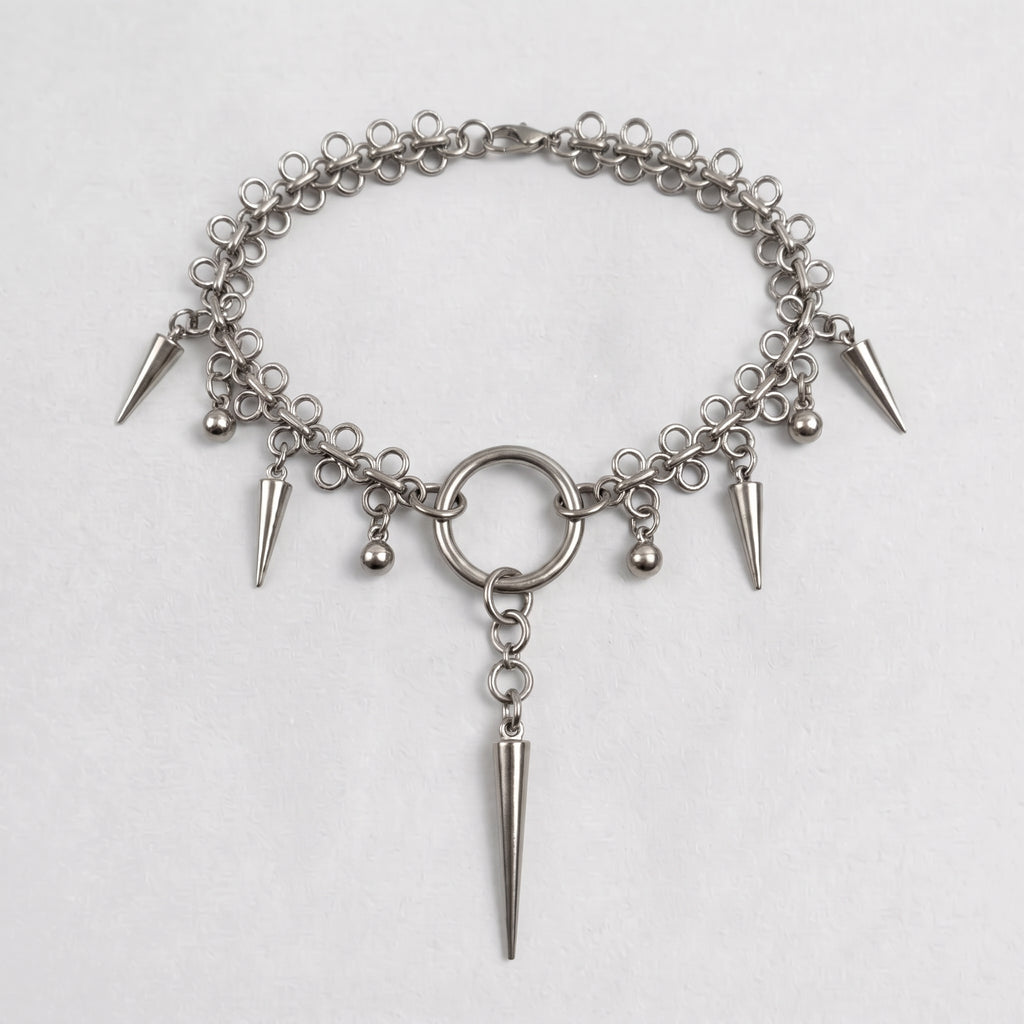 Spike & Ball Fringe O Ring Chainmail Choker