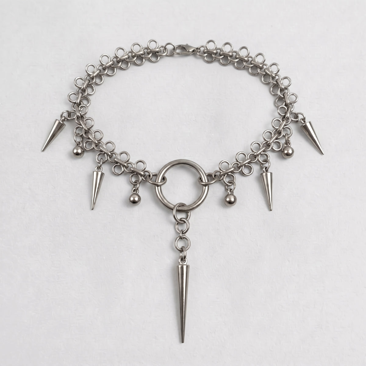 Spike & Ball Fringe O Ring Chainmail Choker