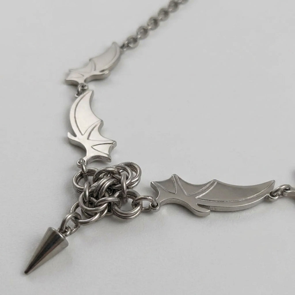 Four Wing Bat Chainmail Spike Necklace
