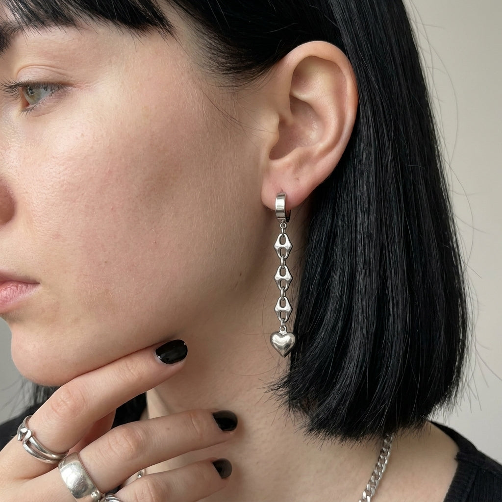 Mariner Link Puffy Heart Drop Earrings