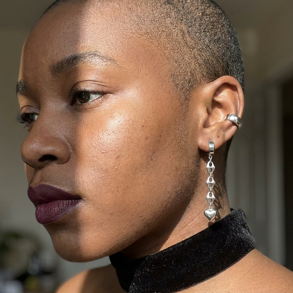 Mariner Link Puffy Heart Drop Earrings