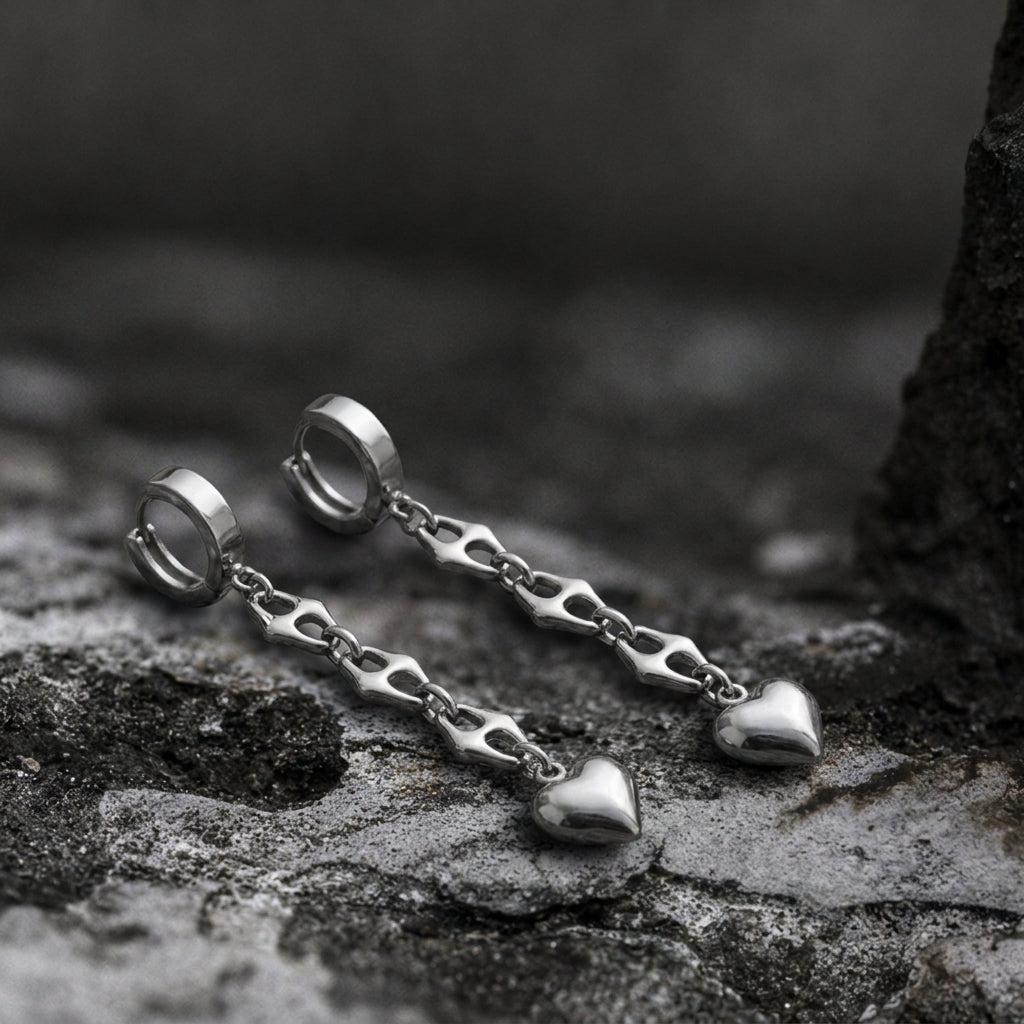 Mariner Link Puffy Heart Drop Earrings