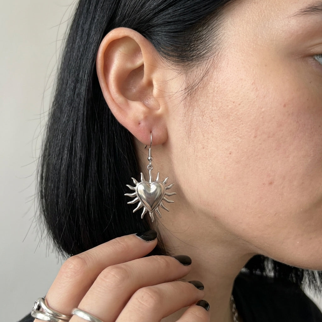 Flaming Sacred Heart Hook Earrings