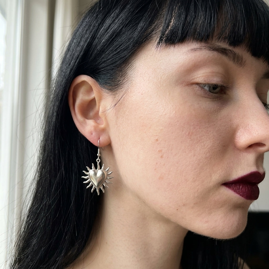 Flaming Sacred Heart Hook Earrings