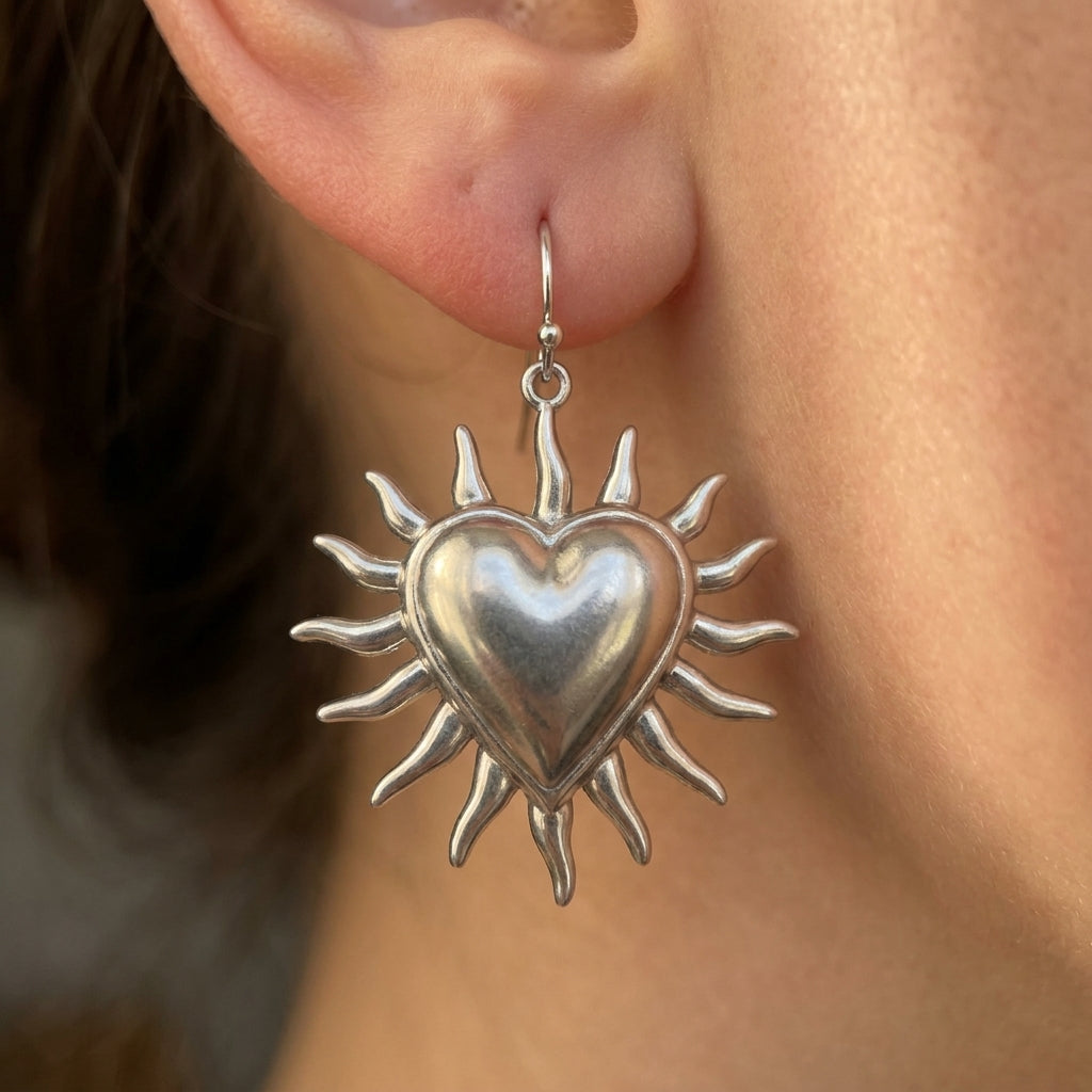 Flaming Sacred Heart Hook Earrings