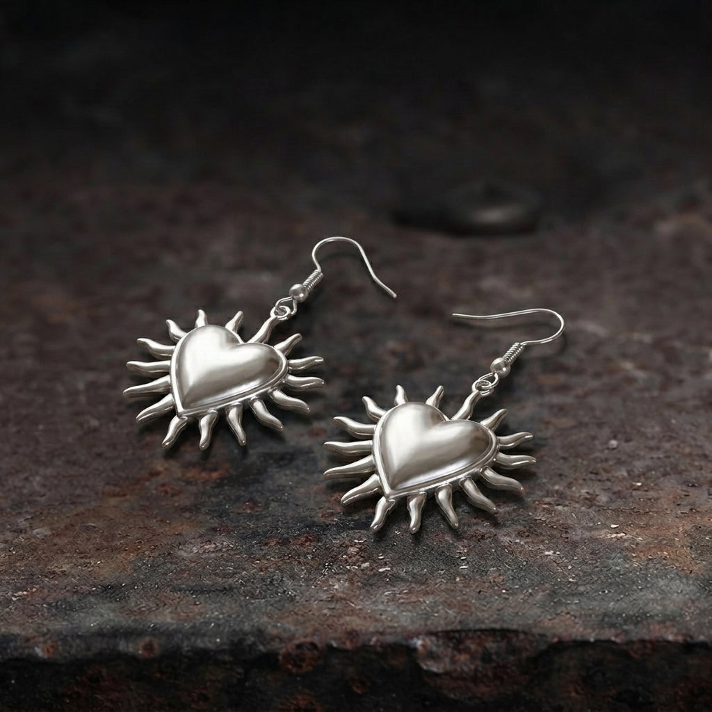 Flaming Sacred Heart Hook Earrings
