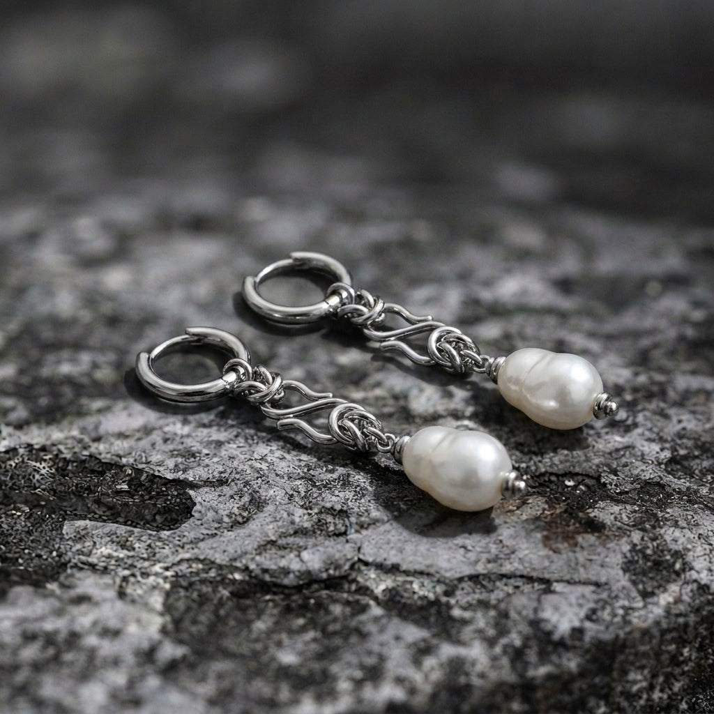 Wire Knot Baroque Pearl Drop Earrings