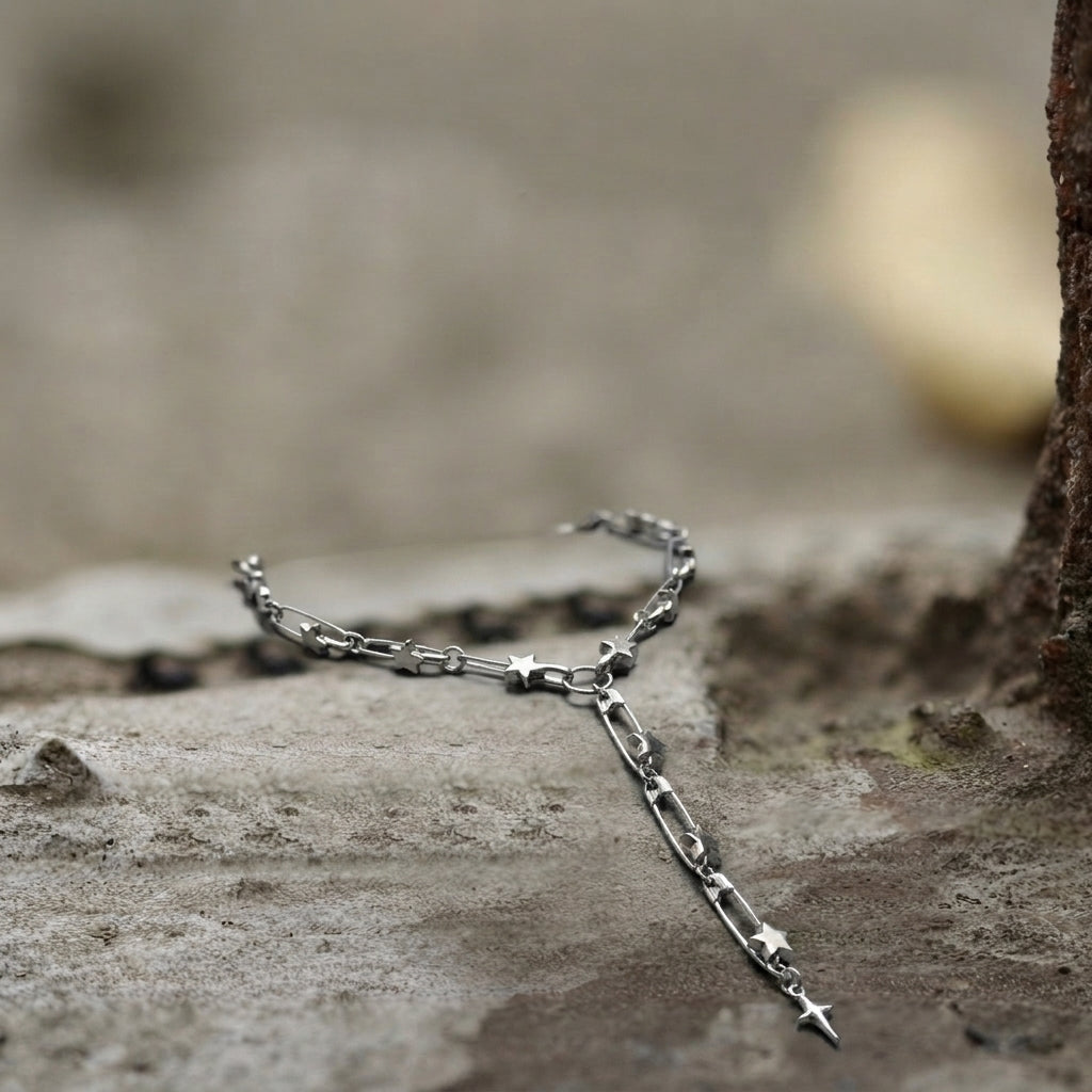 Safety Pin Star Chain Lariat Necklace