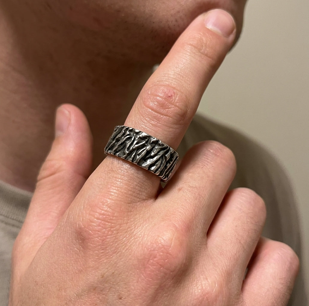 Rugged Bark Texture Band Ring
