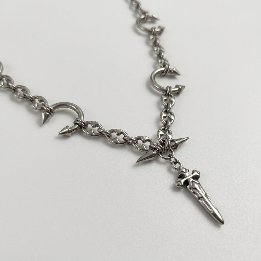 Gothic Cross Dagger Spiked Horseshoe Necklace