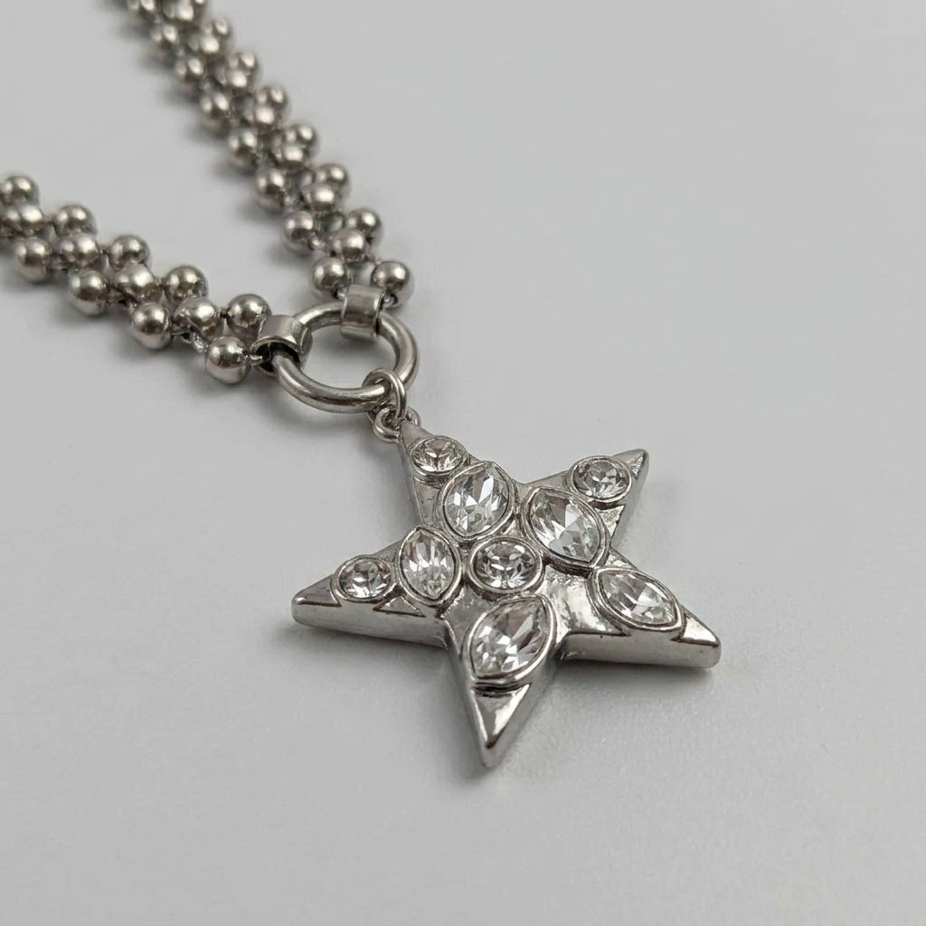 Crystal Pave Star Double Ball Chain Necklace