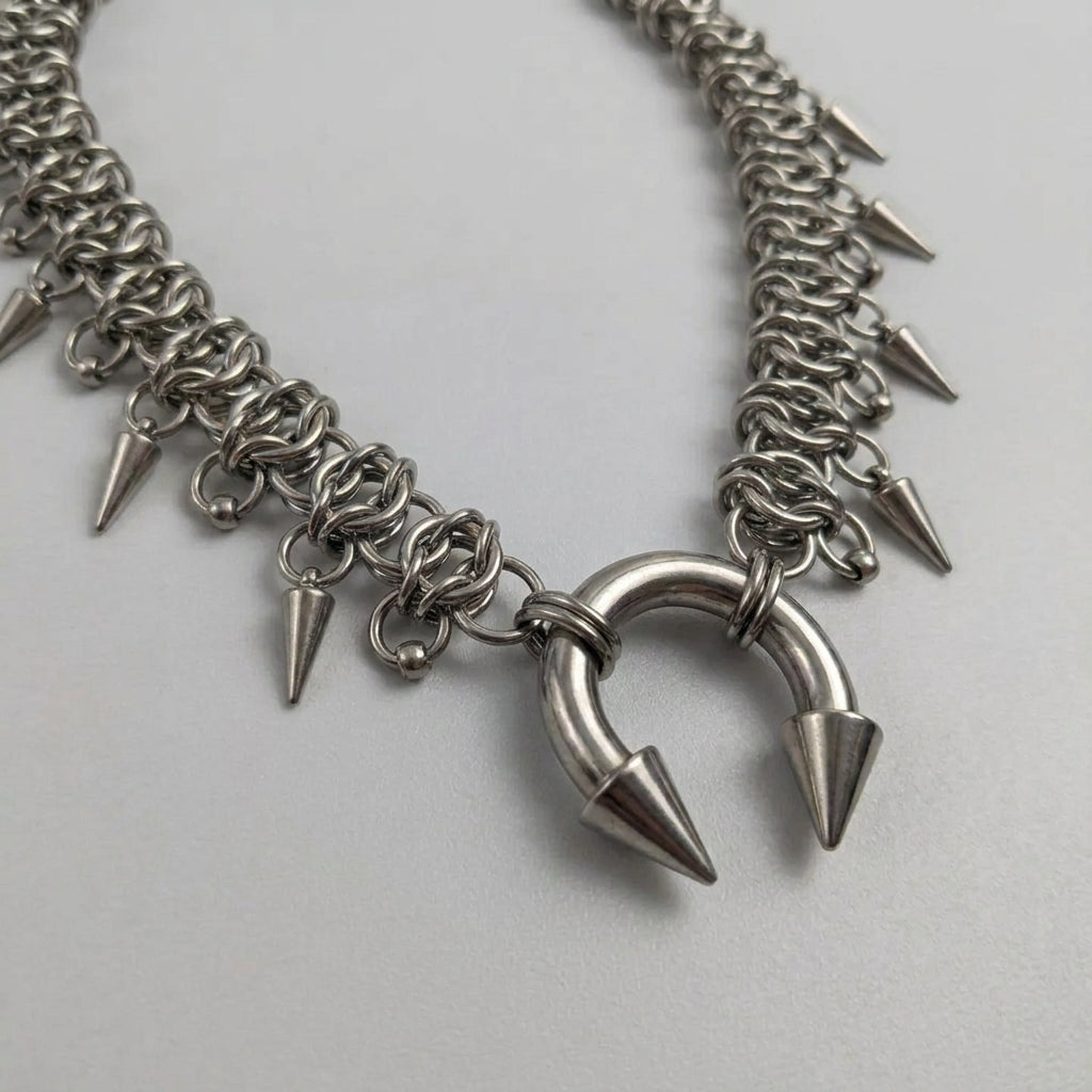 Circular Barbell Spike Fringe Chainmail Necklace