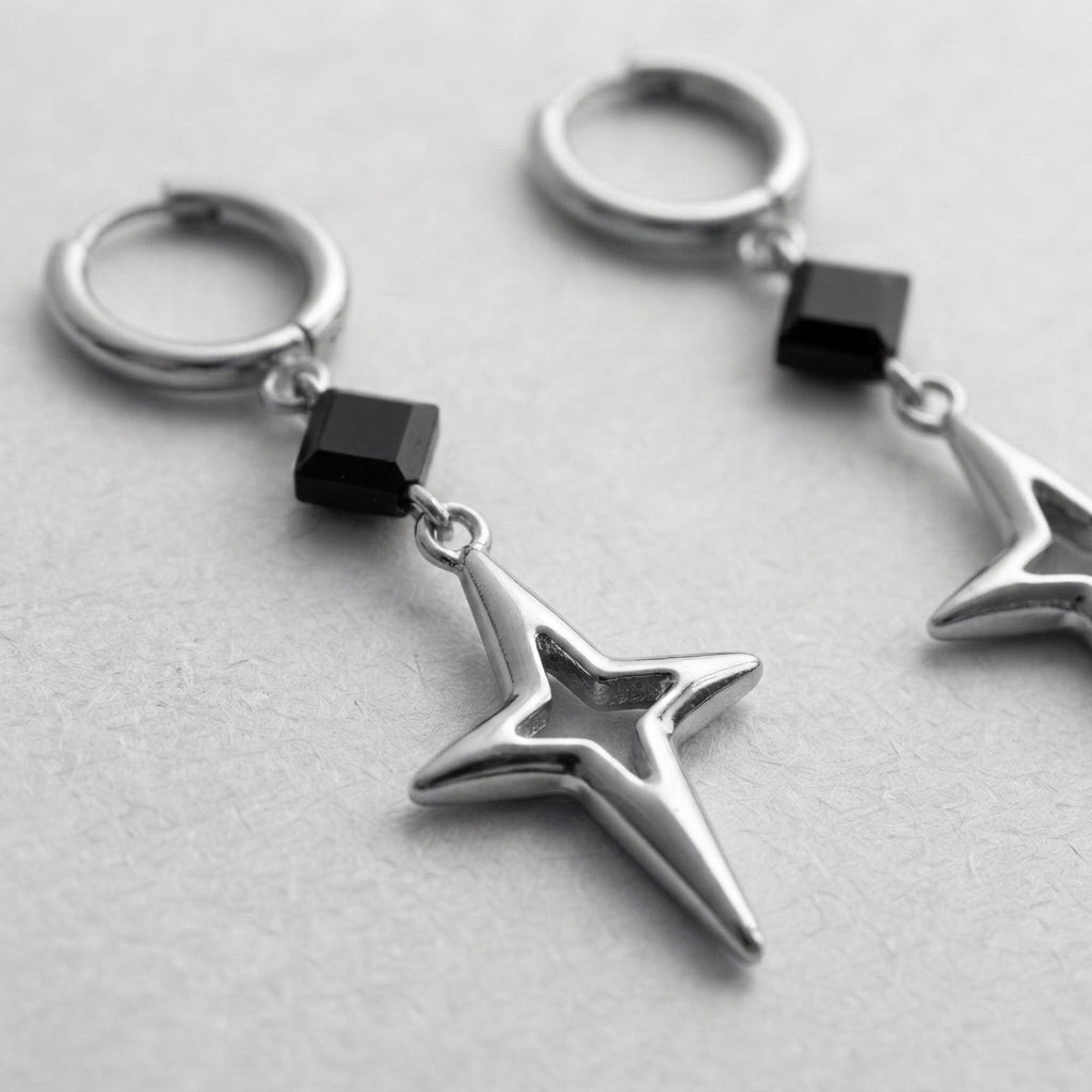 Star & Onyx Drop Earrings
