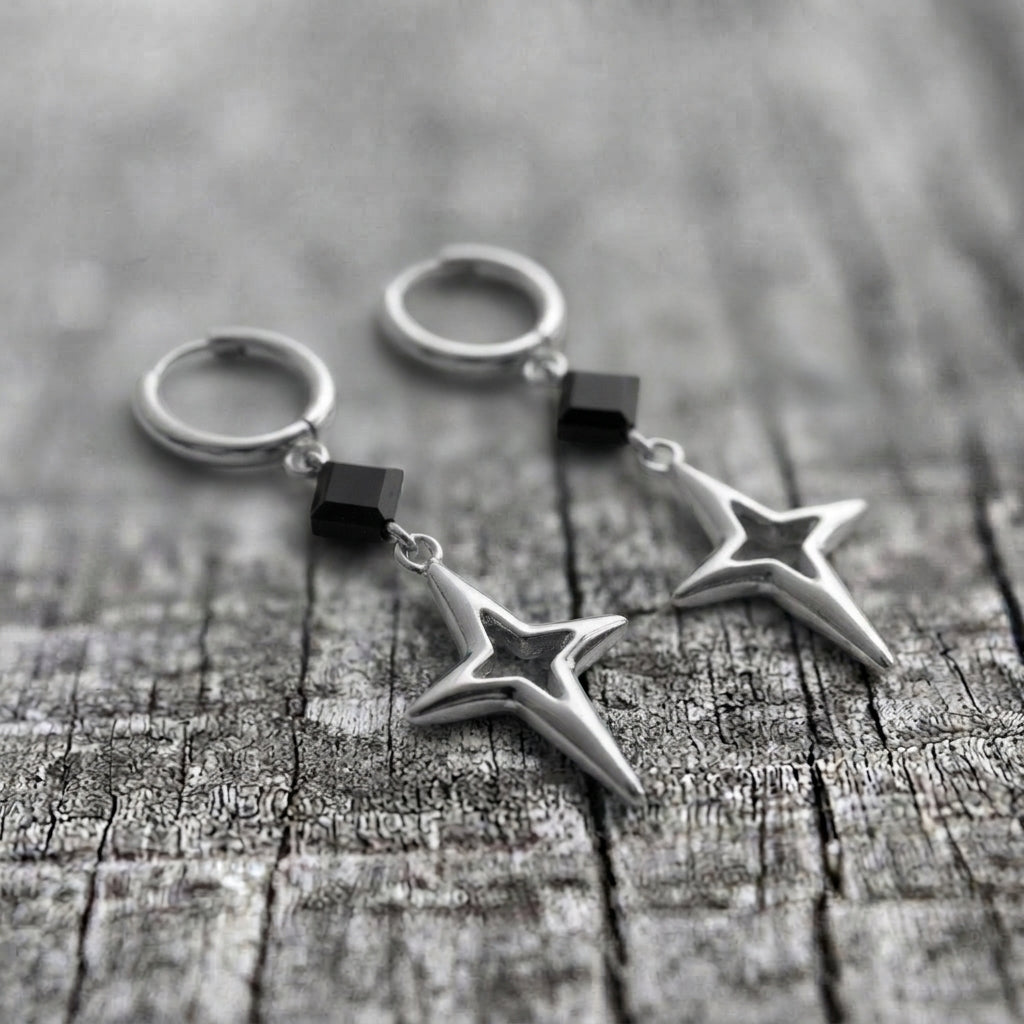 Star & Onyx Drop Earrings