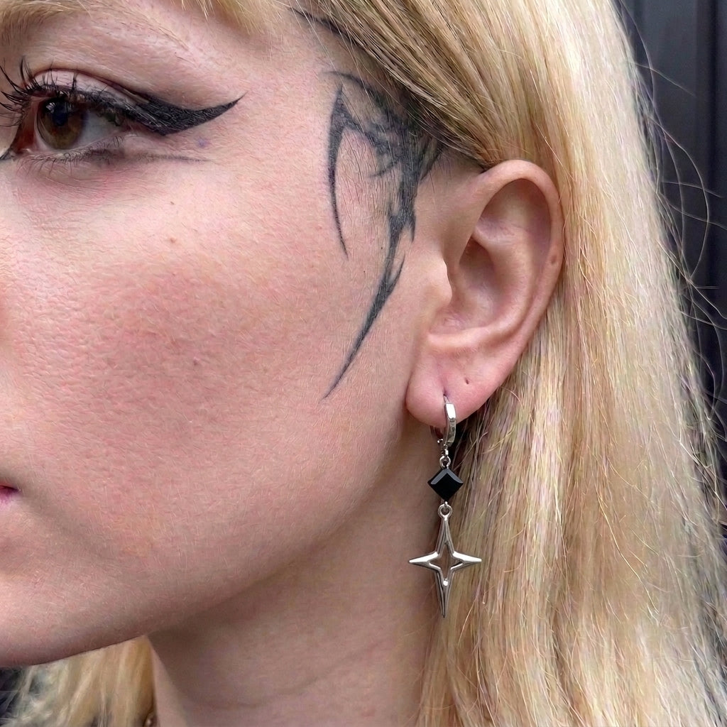 Star & Onyx Drop Earrings