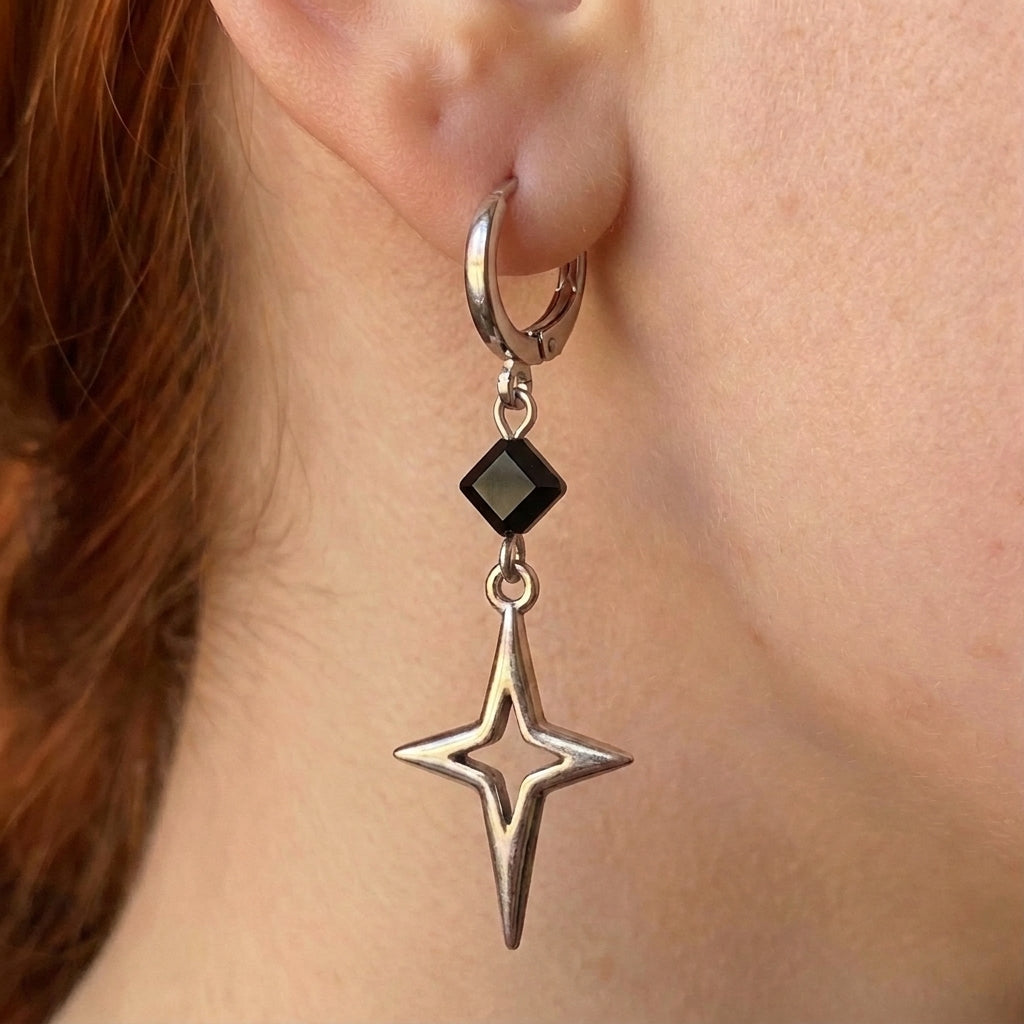 Star & Onyx Drop Earrings