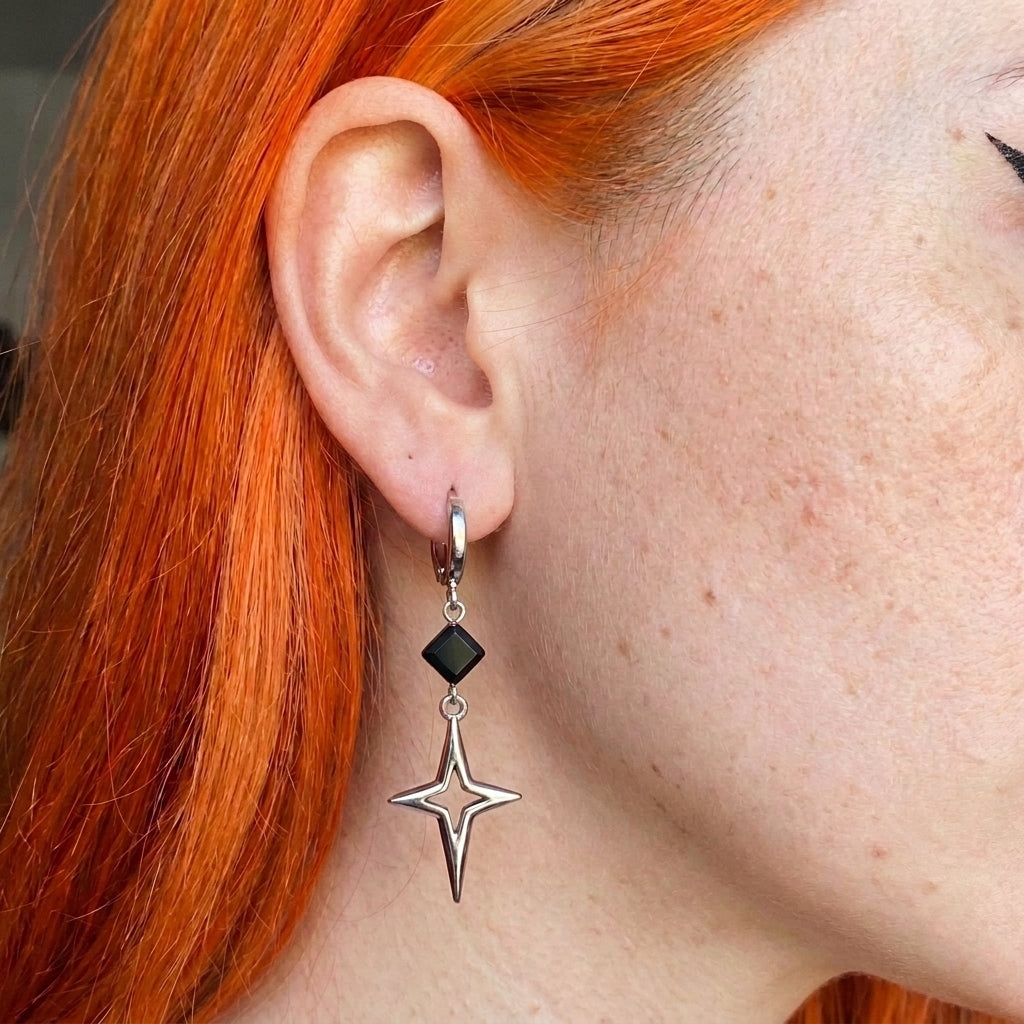 Star & Onyx Drop Earrings