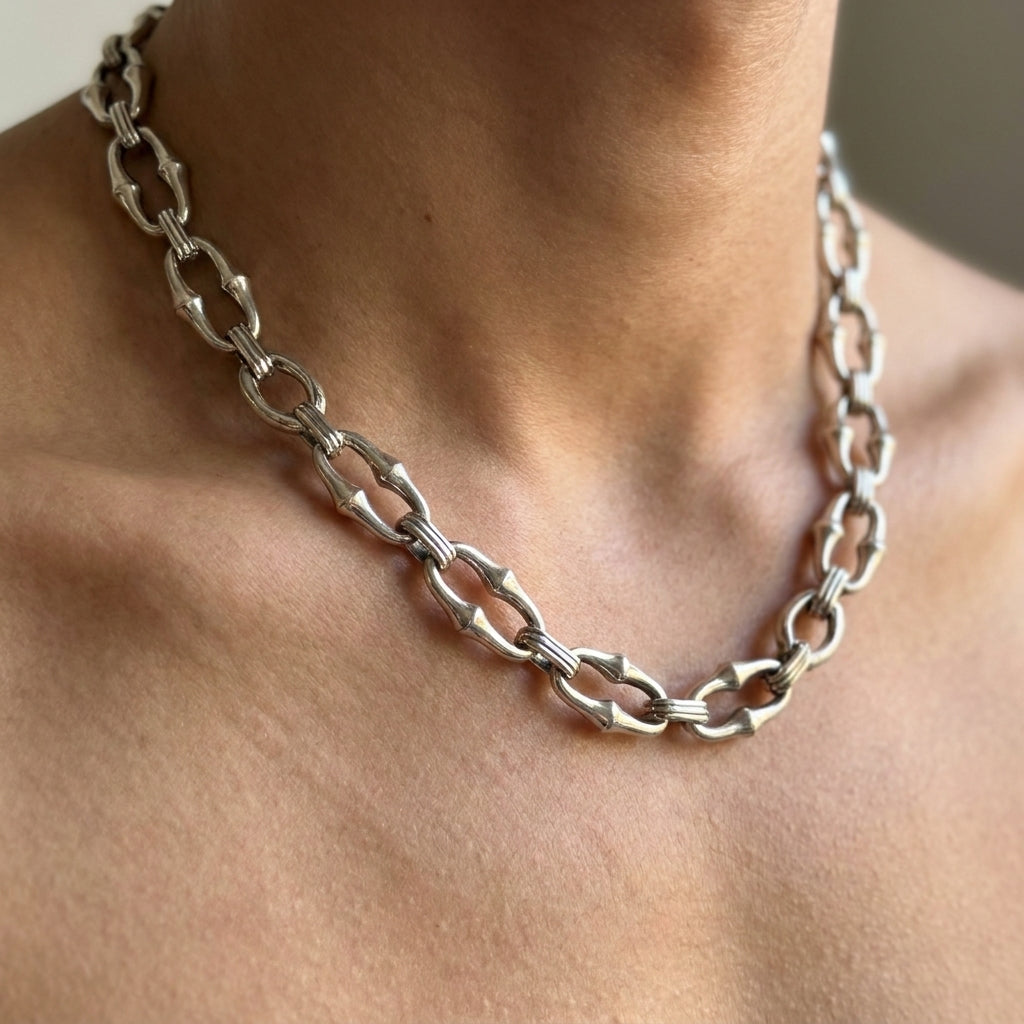 Bamboo Link Chunky Chain Necklace