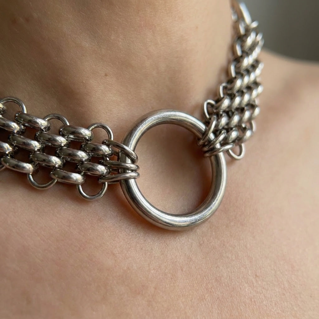 Triple O Ring Woven Chainmail Collar Necklace
