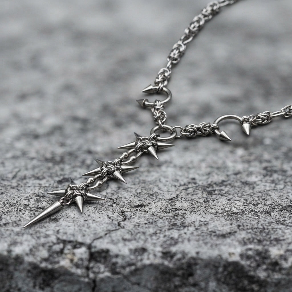 Triple Spiked Star Byzantine Lariat Necklace