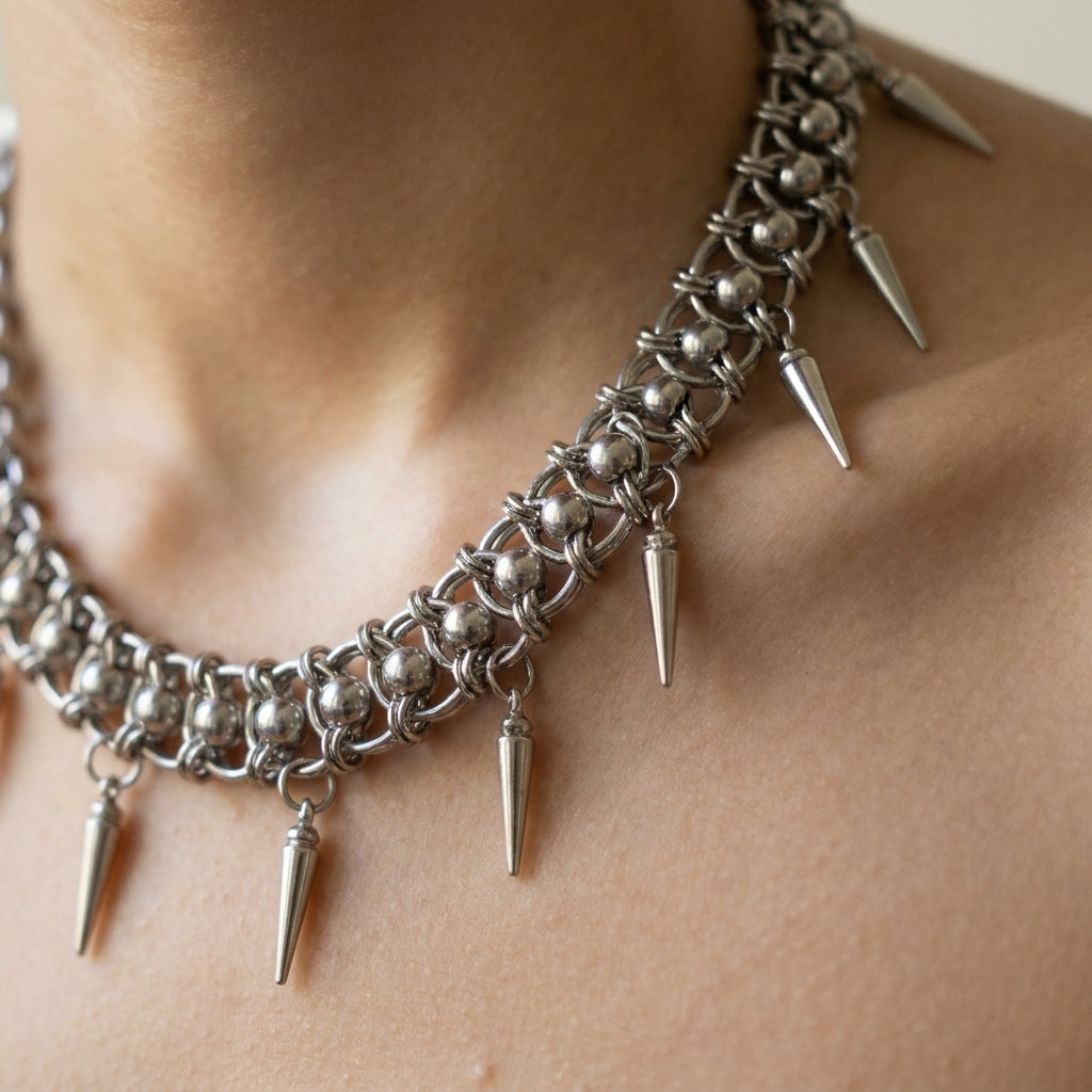 Ball Bead Byzantine Chainmail Spike Collar