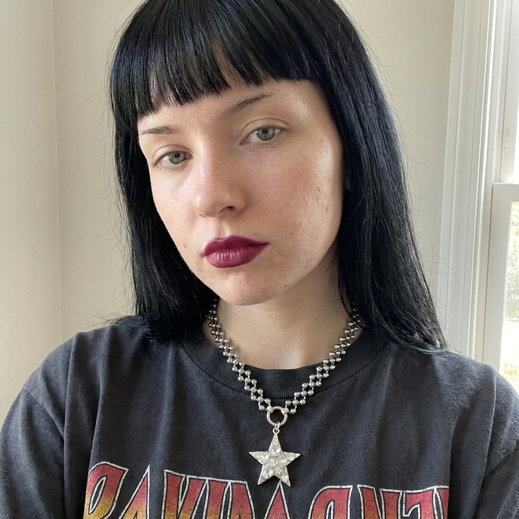 Crystal Pave Star Double Ball Chain Necklace