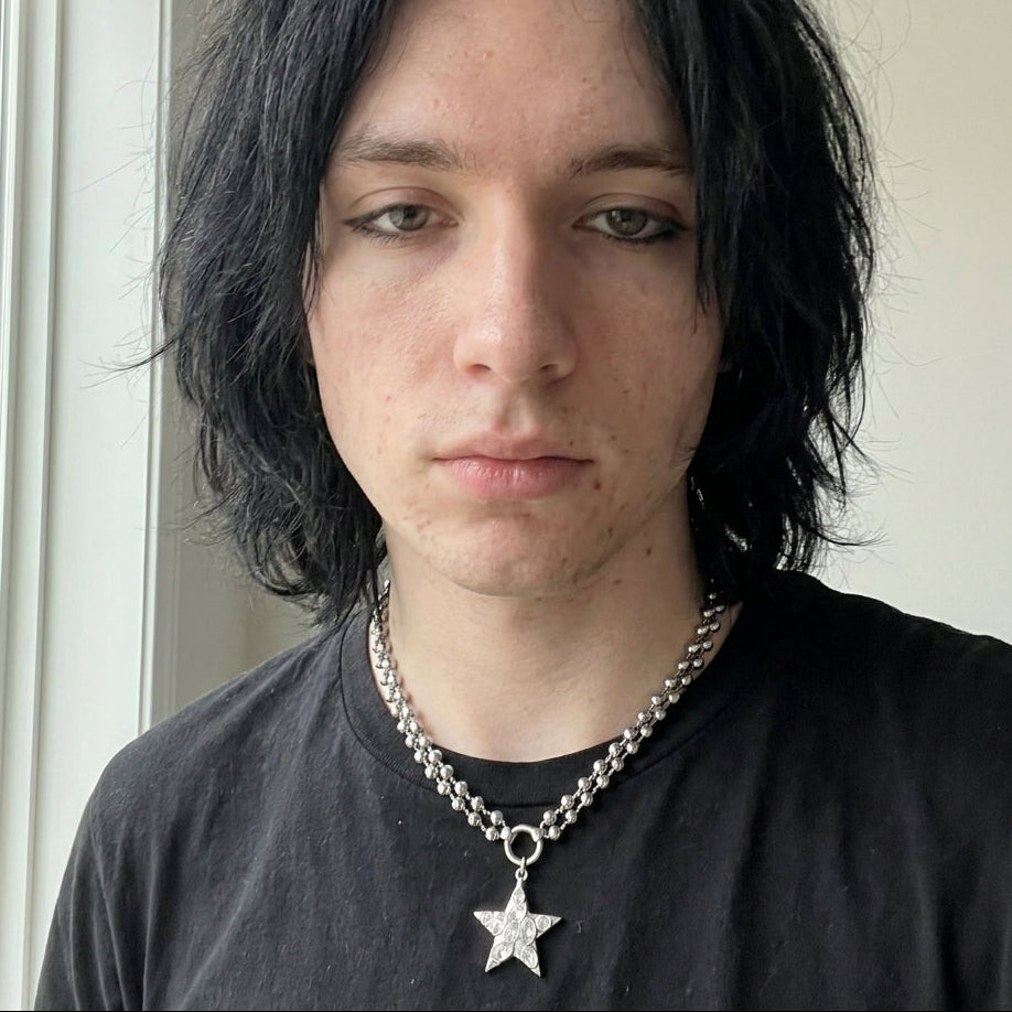 Crystal Pave Star Double Ball Chain Necklace