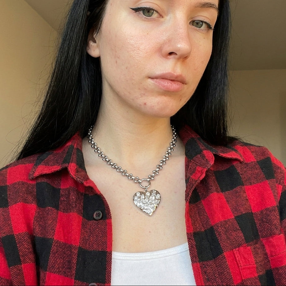 Scattered Crystal Hammered Heart Necklace