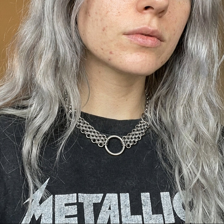 Triple O Ring Woven Chainmail Collar Necklace