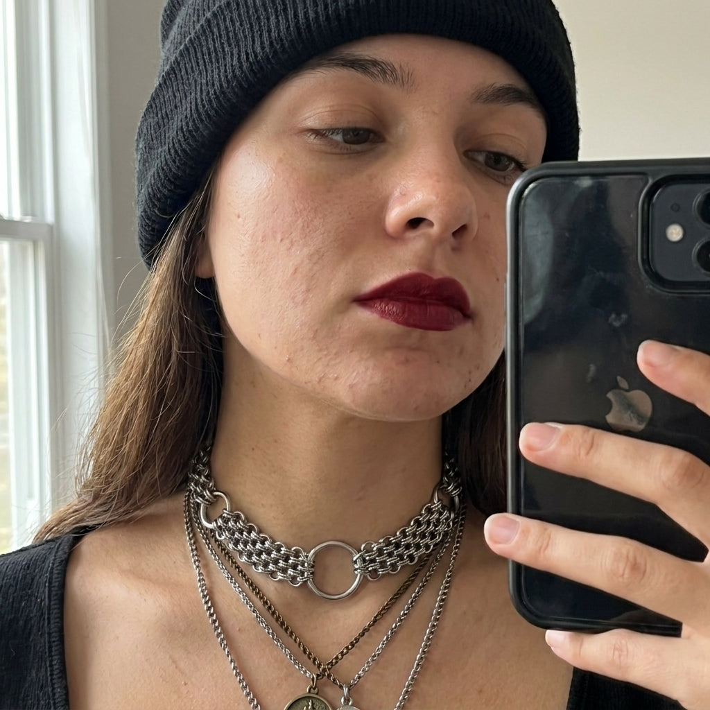 Triple O Ring Woven Chainmail Collar Necklace